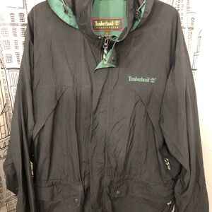 Vintage Timberland Green and Black Raincoat Water-Resistant Lightweight